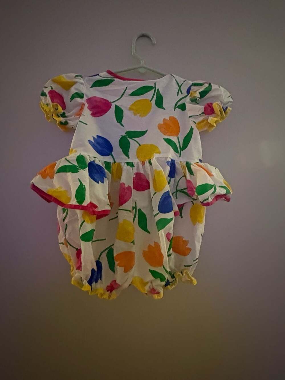 Vintage Baby Togs Tulip Print Bubble Romper Sunsuit with Peplum Ruffle - Picture 4 of 4